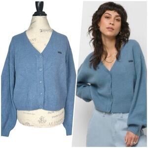 Vans | Women | Dusty Blue Relaxed Boxy Cropped V-Neck Skater Cardigan | Medium